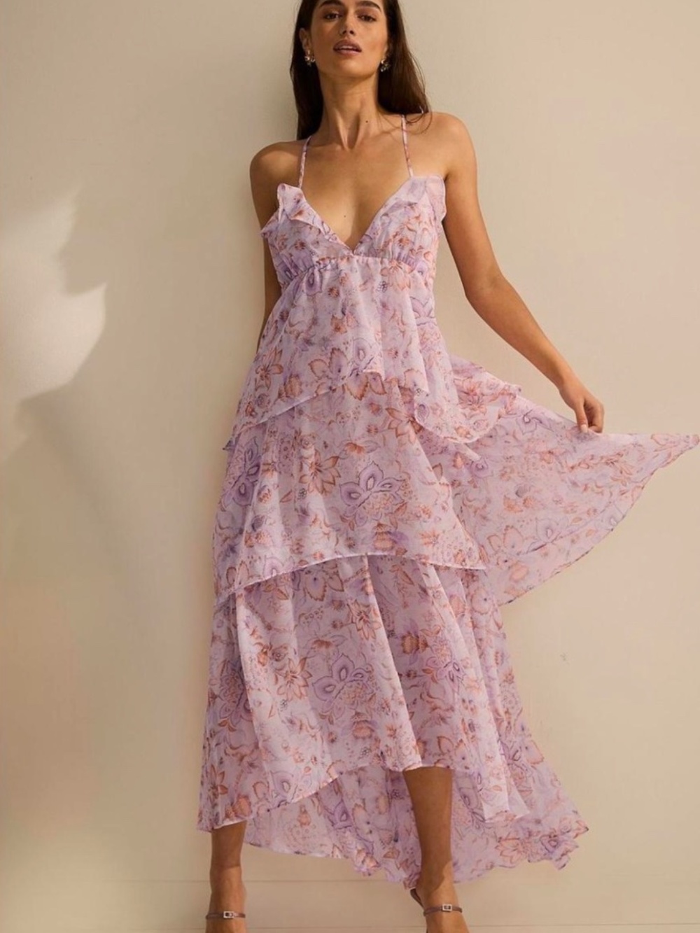 Victoria’s Secret Floral Maxi Dress M Pink Tiered Chiffon Boho Strappy - Picture 11 of 11